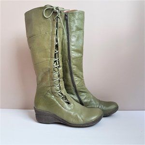 Miz Mooz tall green boots.